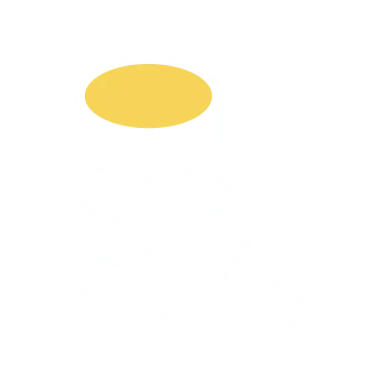 Icona di un database, con davanti una lente di ingrandimento