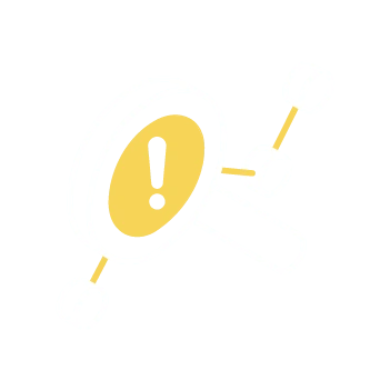 Icona con una lente di ingrandimento connessa a una rete. La lente ha un punto esclamativo di pericolo disegnato sopra.