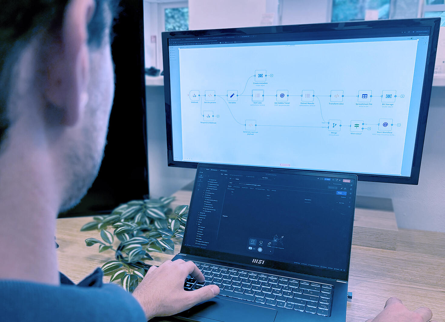 PC screen showing a workflow automation diagram