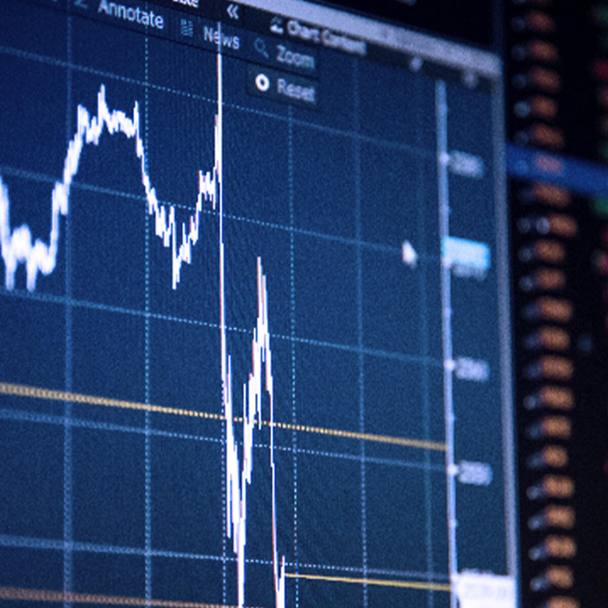 Grafico di un'analisi tecnica di borsa, con rappresentato un evento anomalo inaspettato