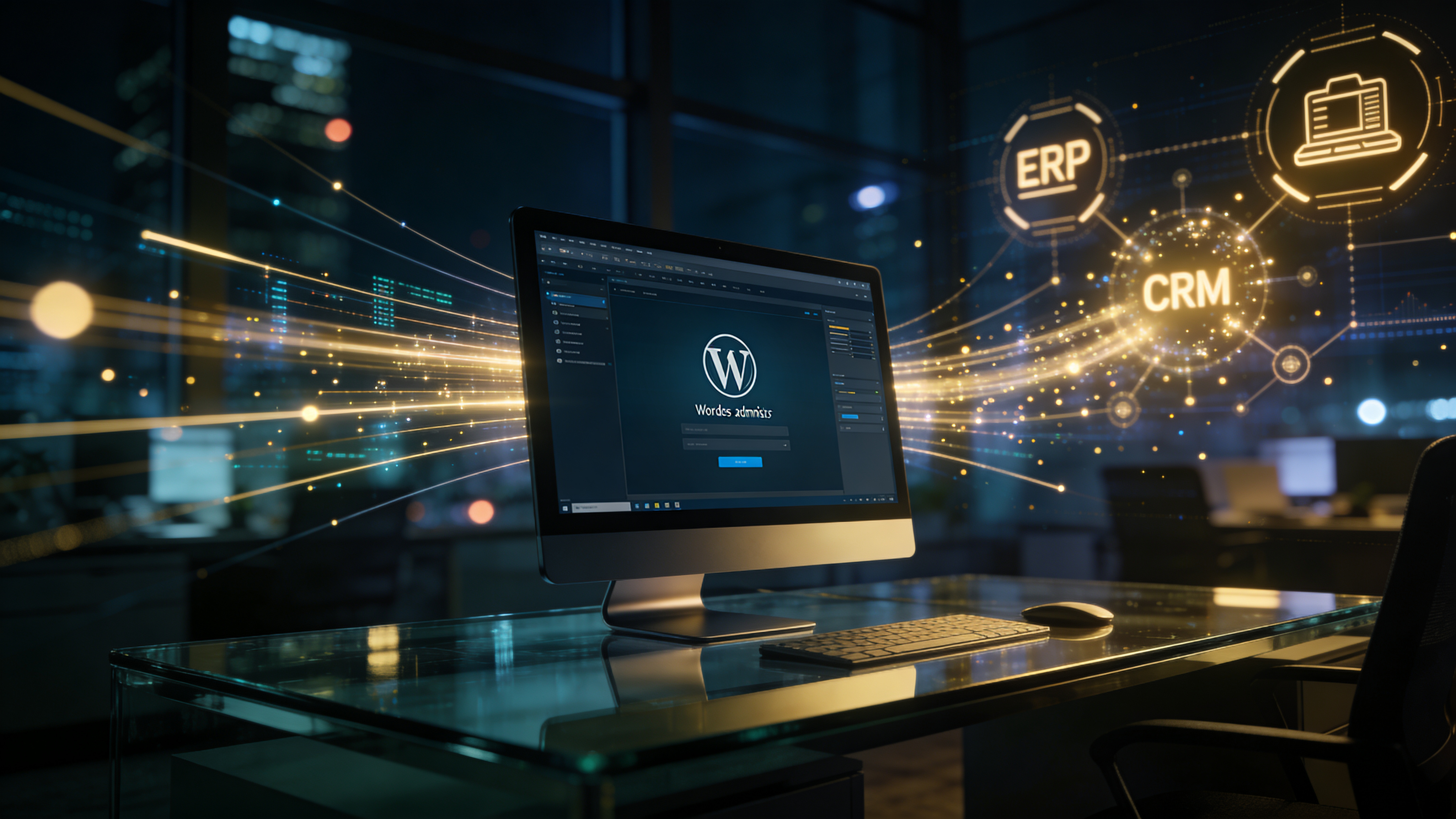 Interfaccia WordPress con flussi di integrazione agentica verso ERP e CRM — automazione senza sostituzione dell'infrastruttura