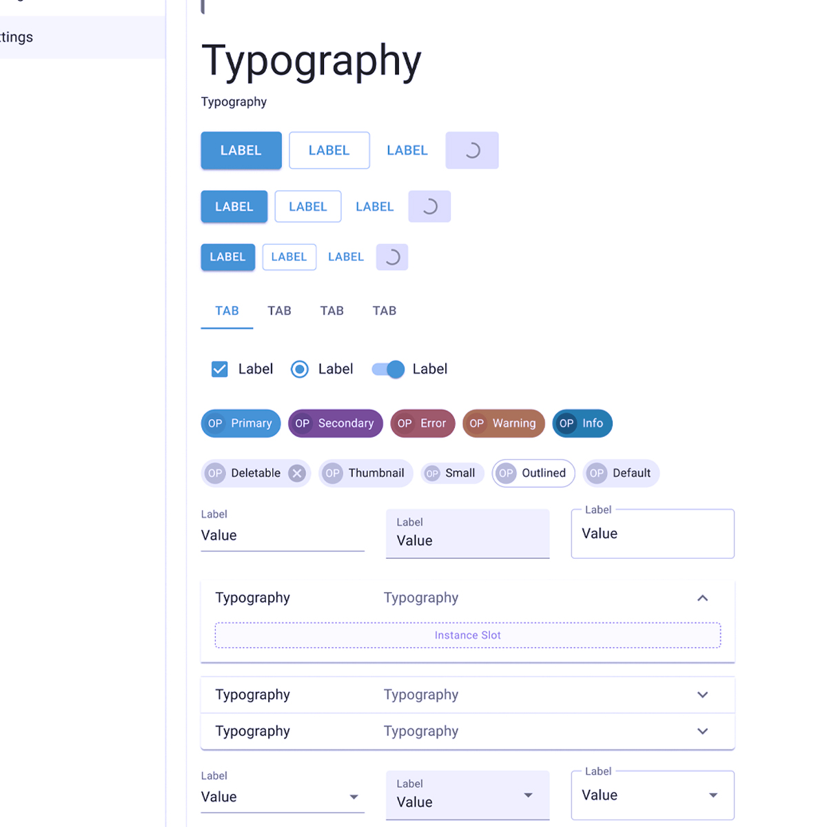 Schermata di definizione dei font utilizzati da un software nelle varie occasioni