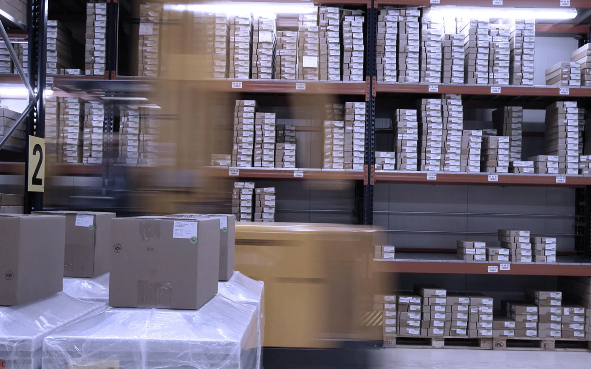 Shelves inside the warehouse of an e-commerce