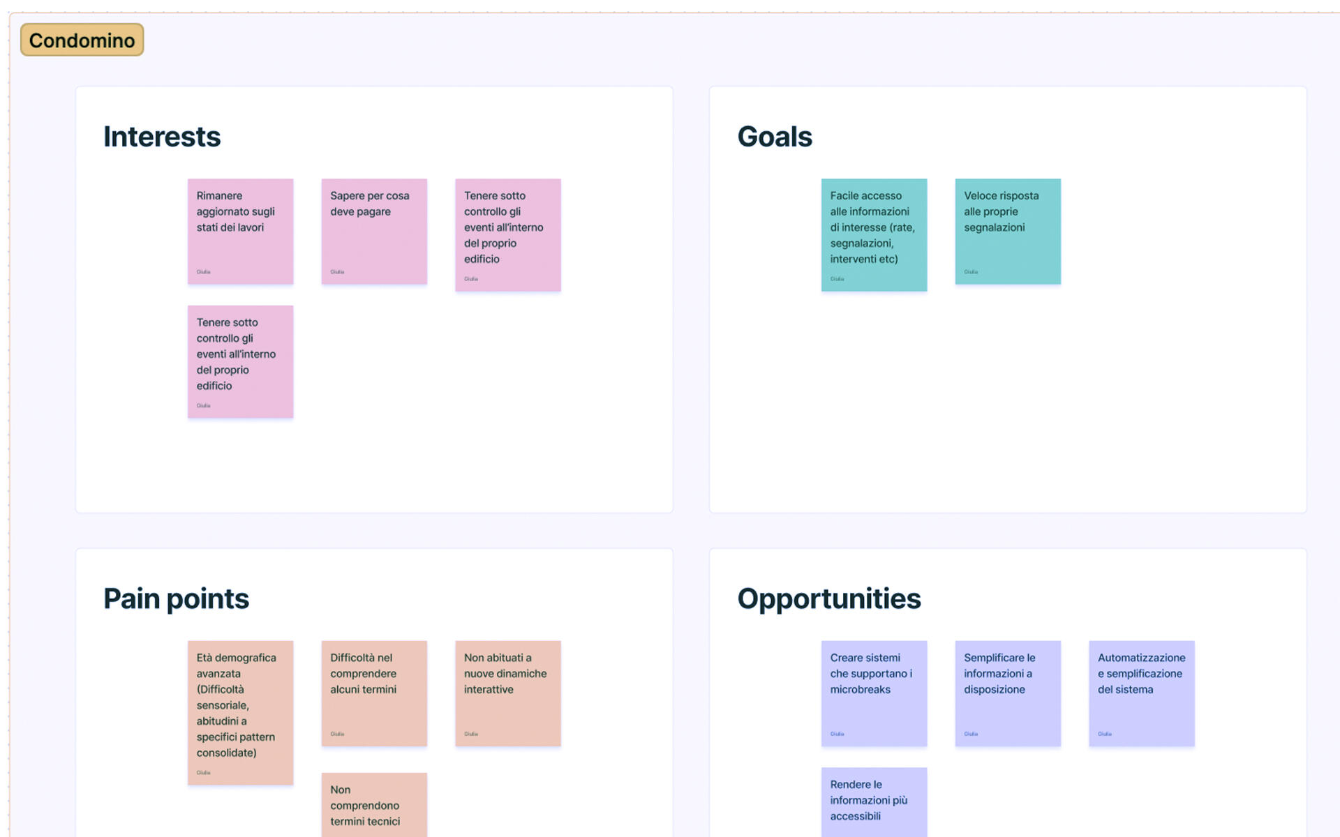 Schermata di un User Profile, redatto per la fase di ricerca UX